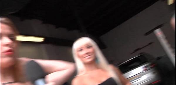  Sexy blond chic fuck older guy in his car garage